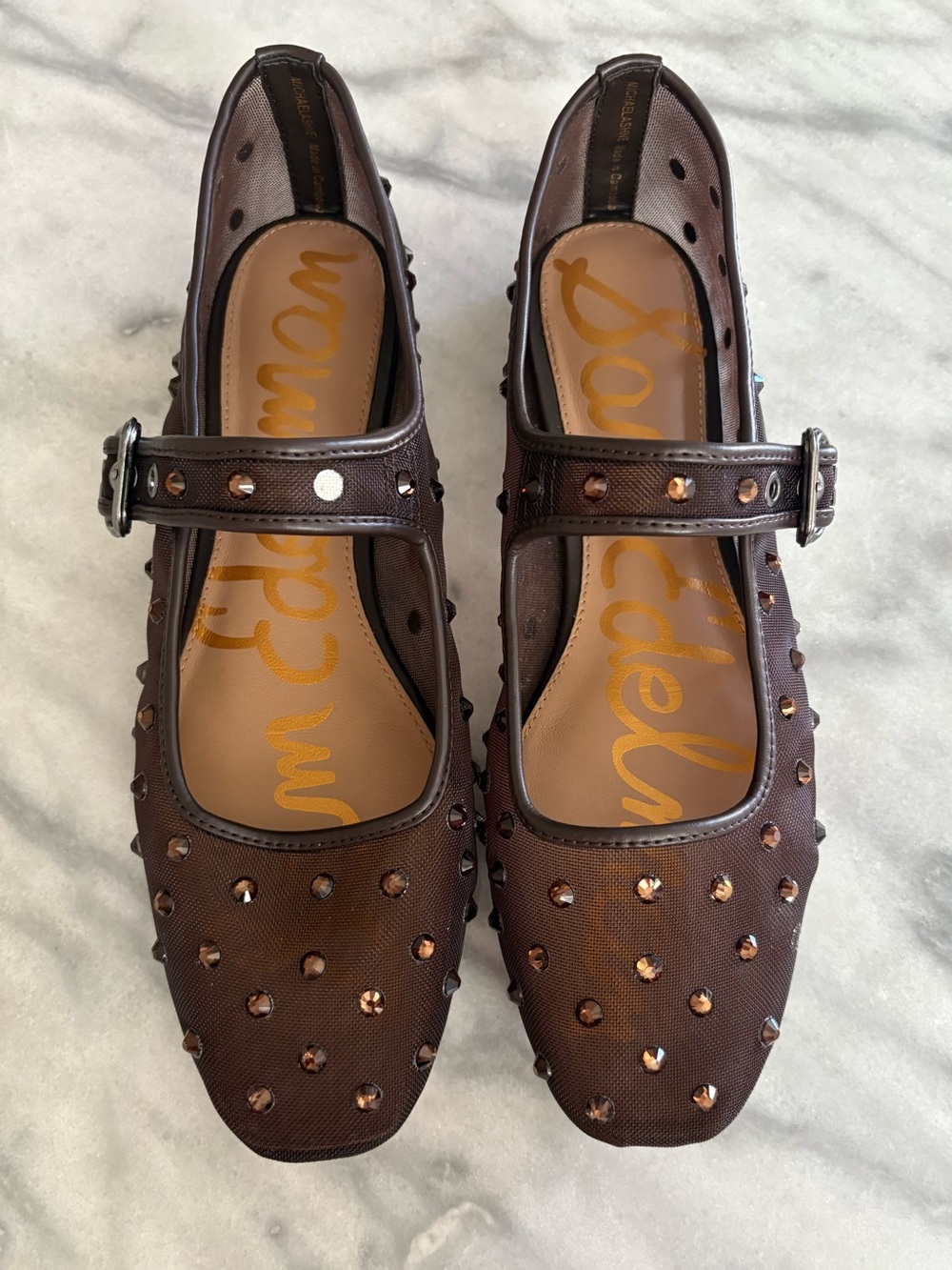 Sam Edelman Dark Brown Studded Mary Jane Flats